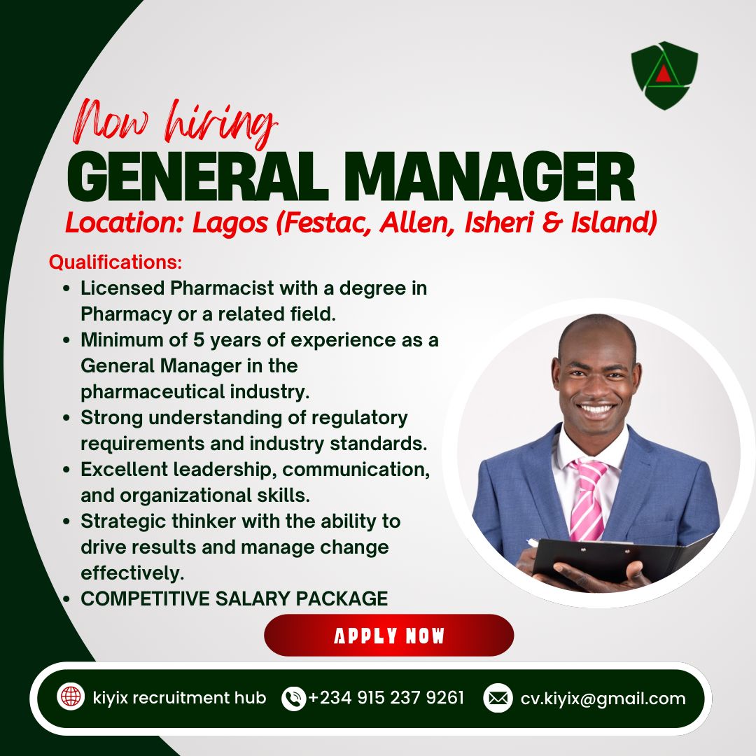 Job Vacancy For General Manager(Pharmaceutical Company)