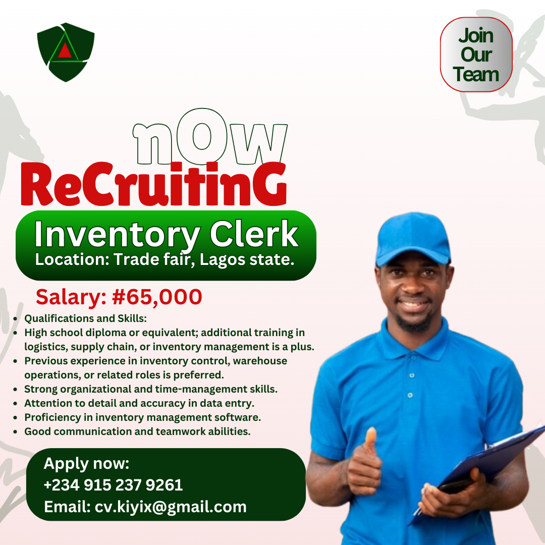 NOW HIRING INVENTORY CLERK